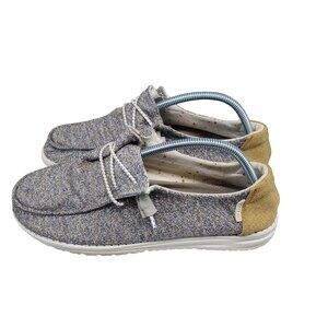 Hey Dude Shoes Womens Size 10 Blue Mustard Mix Canvas Comfort Slip On